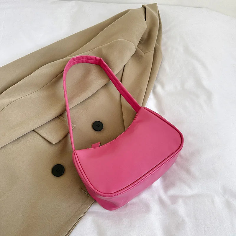 Retro Soft PU Leather Women Shoulder Underarm Bags Casual Solid Color Small Top-Handle Handbags Ladies Fashion Shoulder Bags
