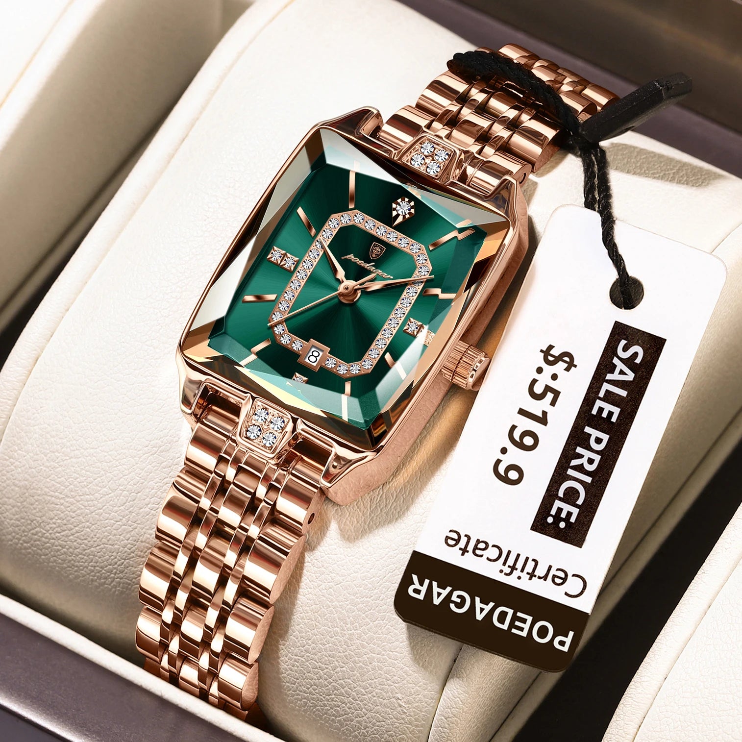 POEDAGAR Luxury Rectangle Watch - Waterproof Calendar Stainless Steel