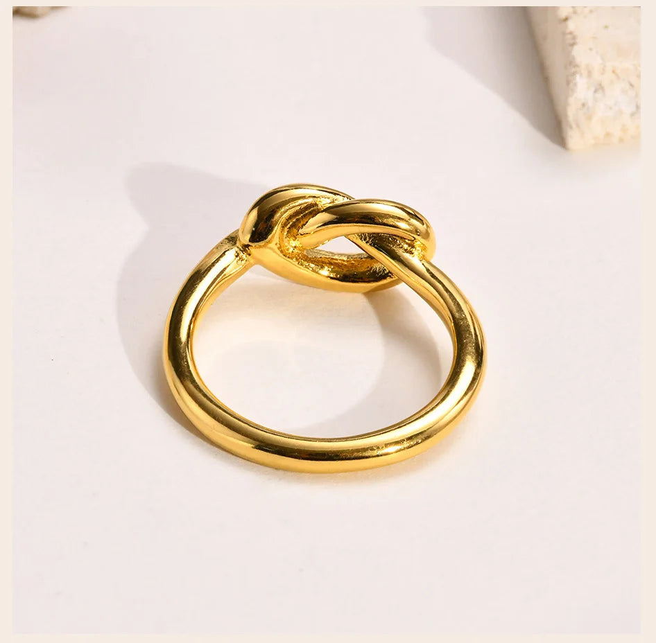 Love Knot Ring for Women, Stainless Steel Gold Plated Dainty Stacking Ring, Tiny Tie The Knot Statement Jewelry