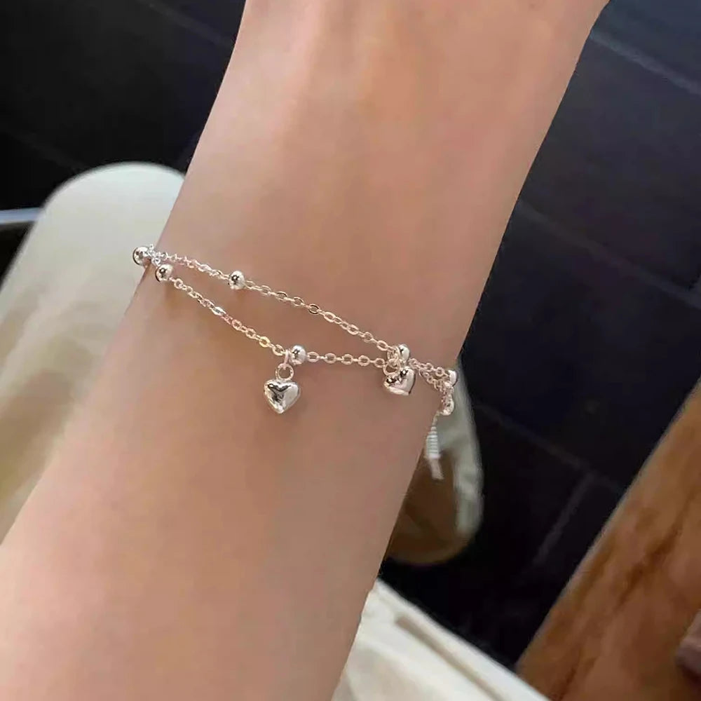 New 925 Silver Geometric Bead Punk Peace of Mind Words Irregular String Bracelet For Woman Girl Fashion Jewelry Gift Dropship