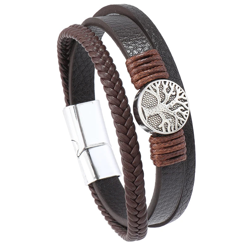Hip-hop rock jewelry bracelets bangles fashion Life tree PU leather bracelet for men