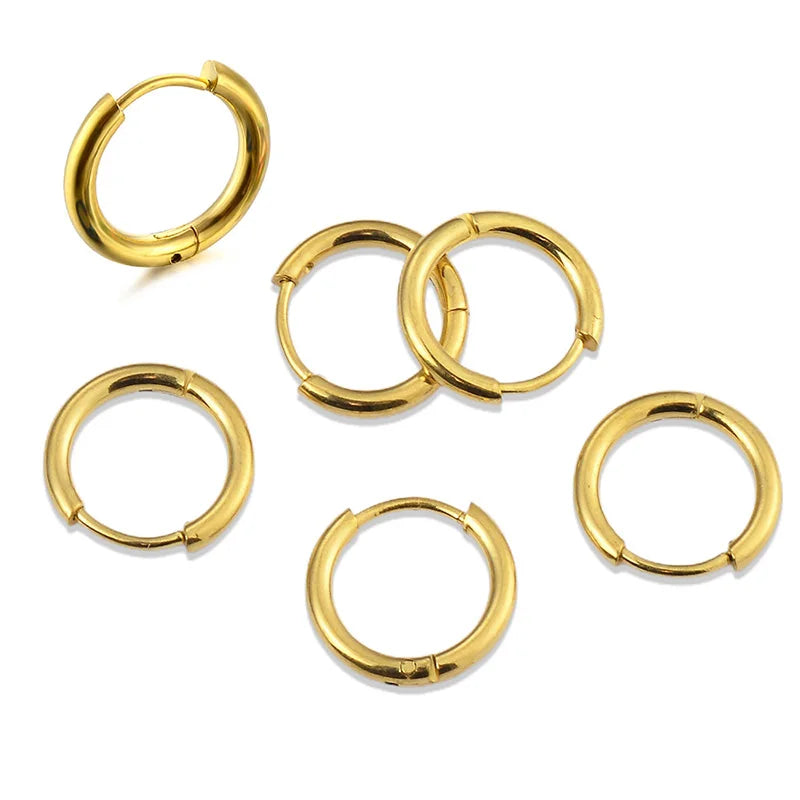 4Pairs Stainless Steel Solid Round Rings Huggies Earrings Set for Women Men Stackable Gold Plated Tiny Ear Cartilage Hoops