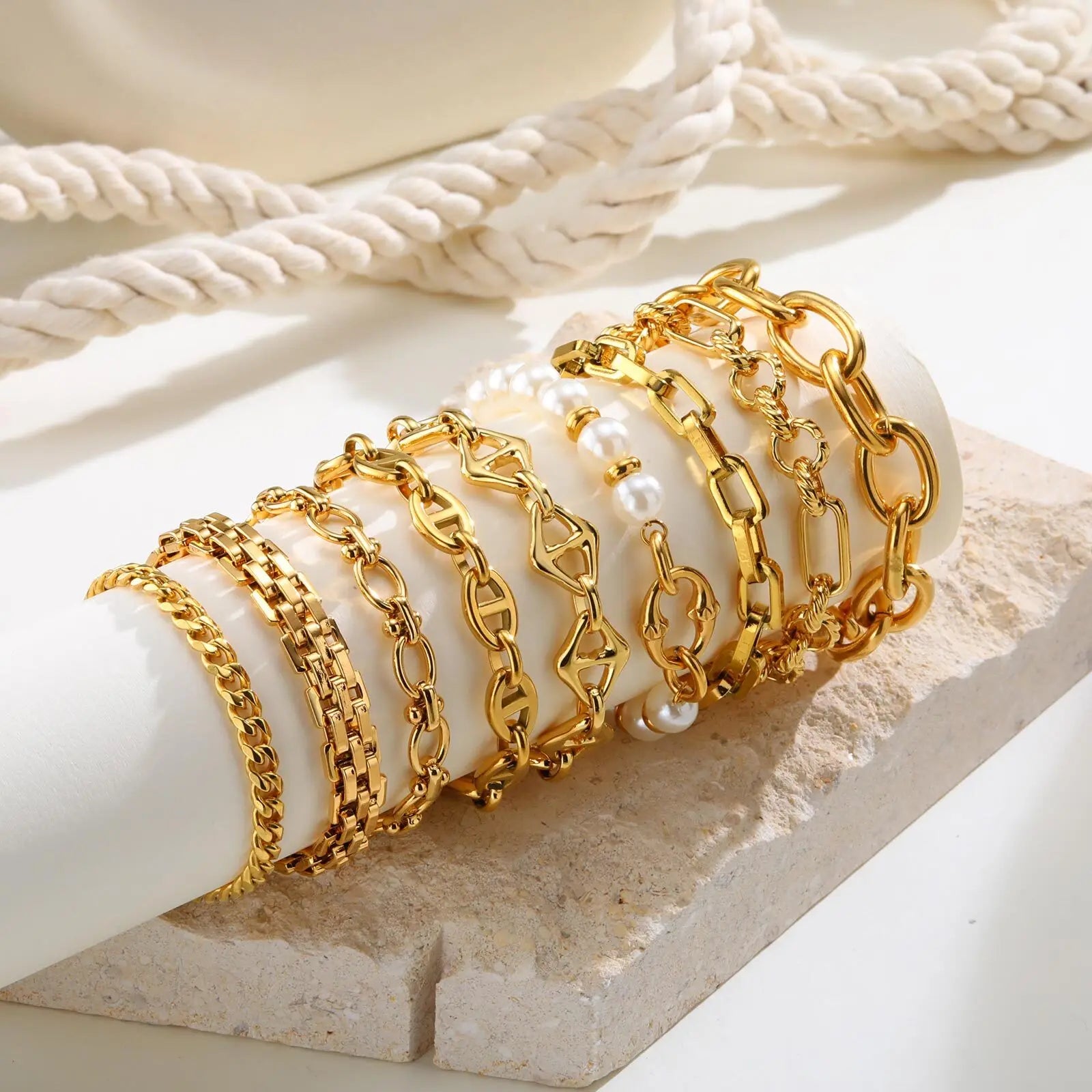 Gold Plated Chunky Chain Bracelet, Stainless Steel Minimalist Link Waterproof, Thick Brand Wristband Bangle For Women