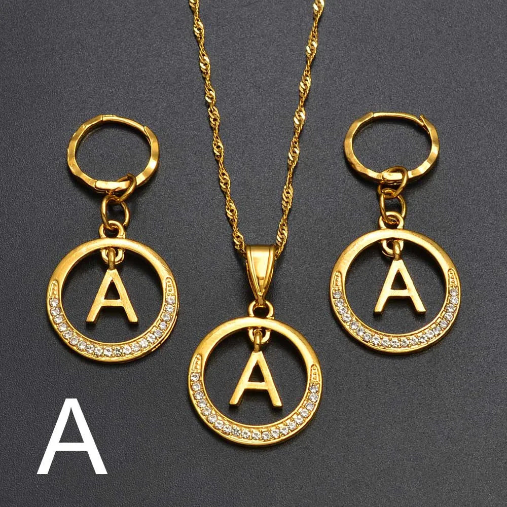 Anniyo A-Z Alphabet set Pendant Necklace and Earring set,Guam, Hawaii,African Initial Jewelry English Letters  #260306