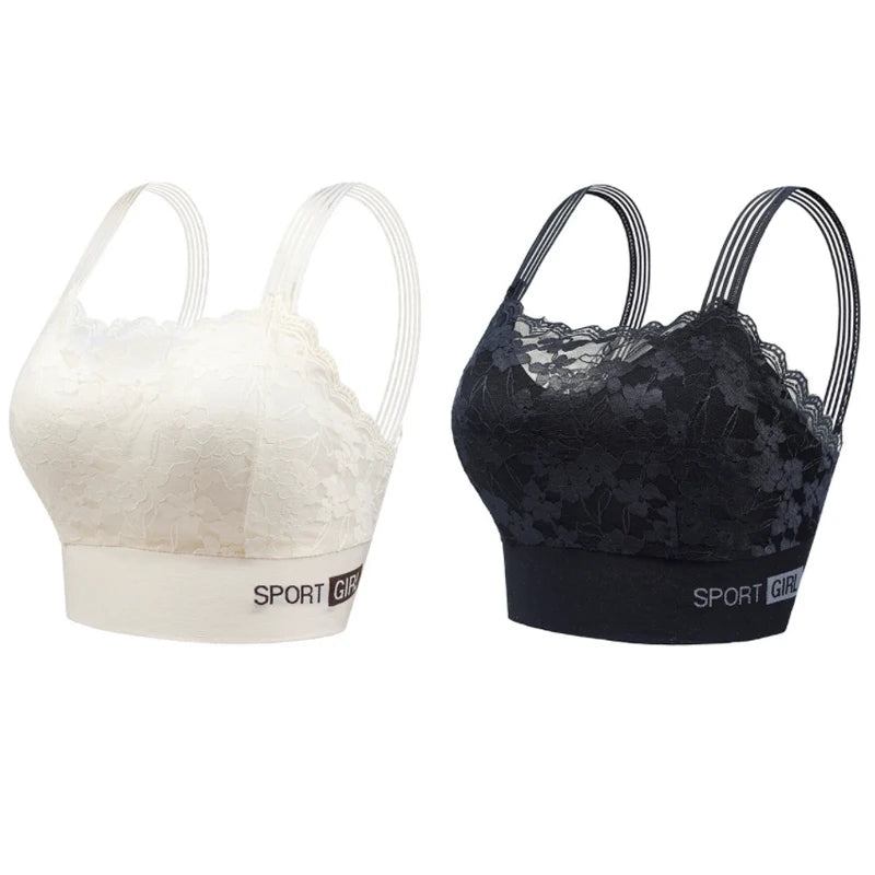 2PCS Women Lace Bras - Wireless Bralette Vest Style Tube Tops