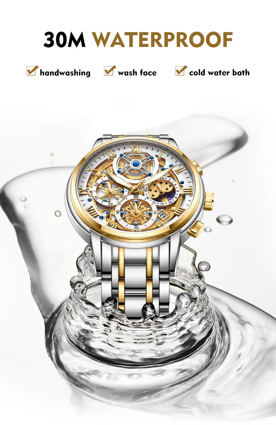 LIGE 2024 Gold Women Watch - Waterproof Sport Quartz Chronograph