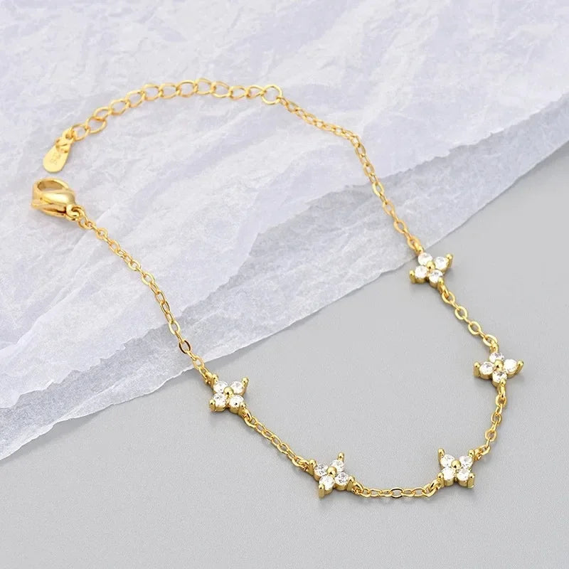 925 Sterling Silver Shiny Zircon Flower Bracelets For Women Charm Temperament Chain Bracelet Party Wedding Jewelry Holiday Gifts