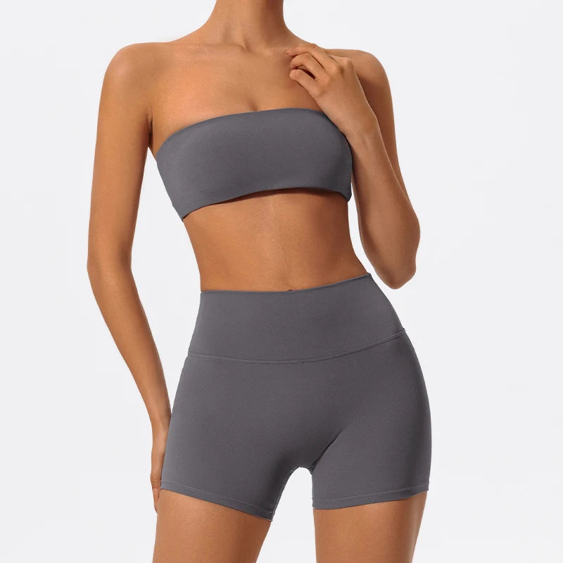 Ctenkevet Two Piece Fitness Sports Set Women Workout Yoga Outfit Strapless Bra Woman 2Ps Gym Crop Top Deportivos Mujer Gym Suits