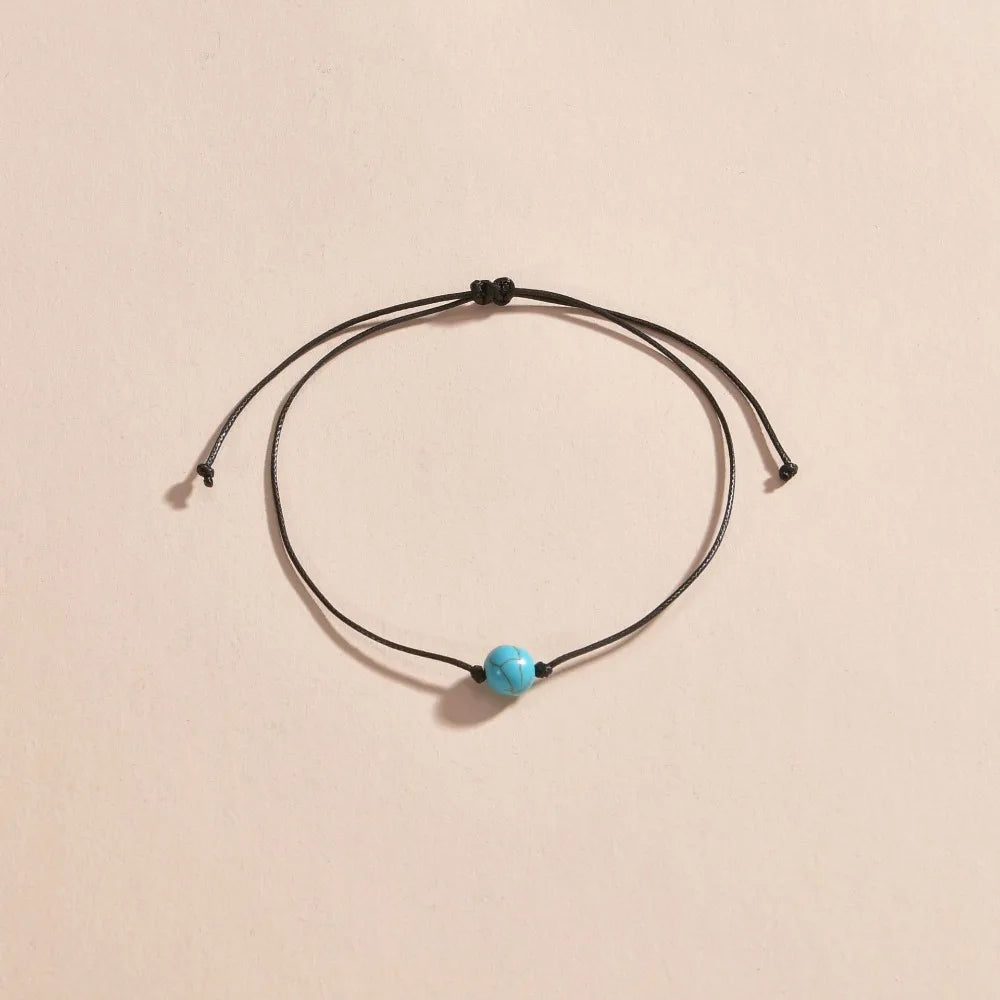 Bohemian Holiday Style   Imitation Turquoise Braided Rope Chain Adjustable Anklet Jewelry Gift
