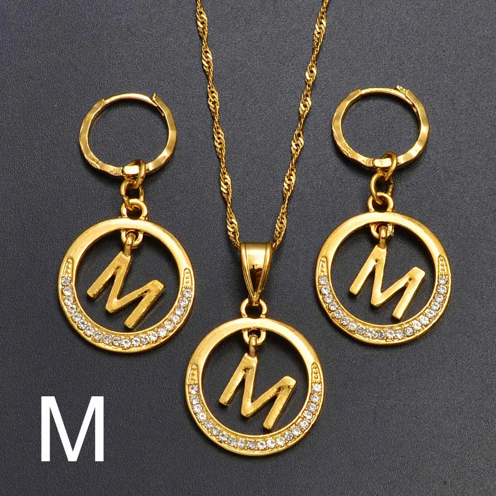 Anniyo A-Z Alphabet set Pendant Necklace and Earring set,Guam, Hawaii,African Initial Jewelry English Letters  #260306