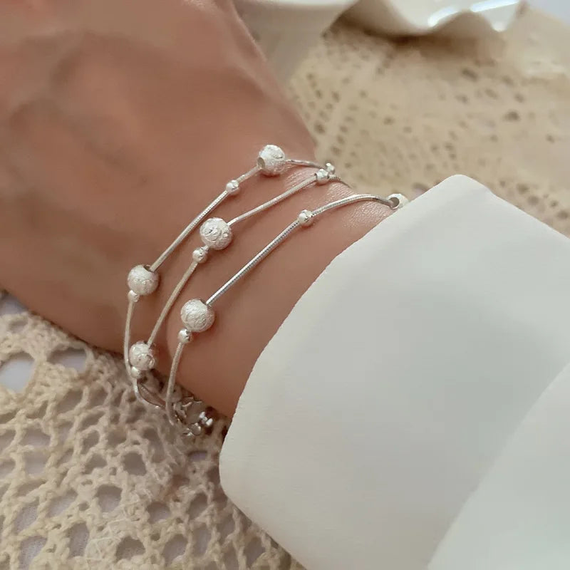 New 925 Silver Geometric Bead Punk Peace of Mind Words Irregular String Bracelet For Woman Girl Fashion Jewelry Gift Dropship