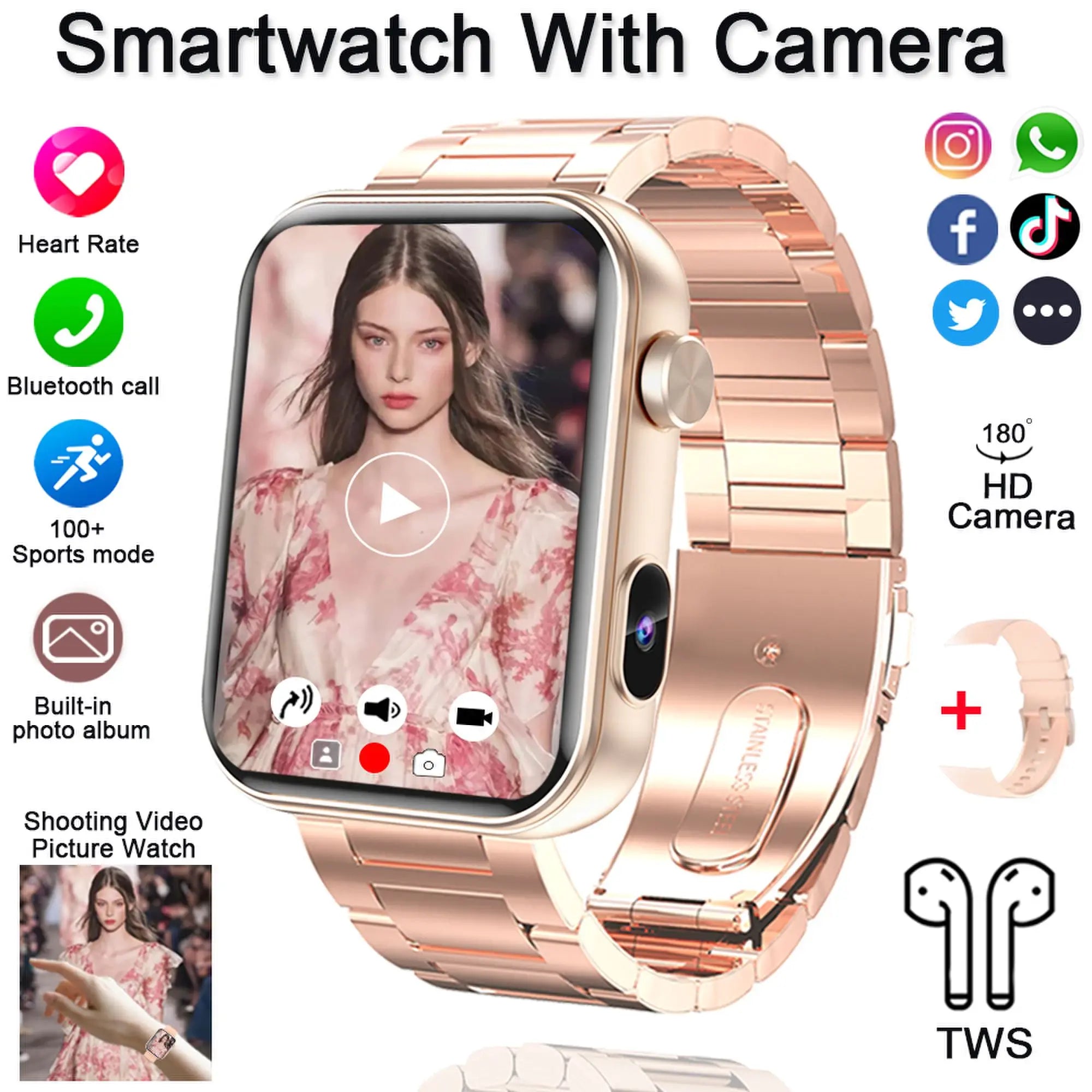 2025 Smart Watch Camera - Health Monitor Fitness Waterproof Bluetooth