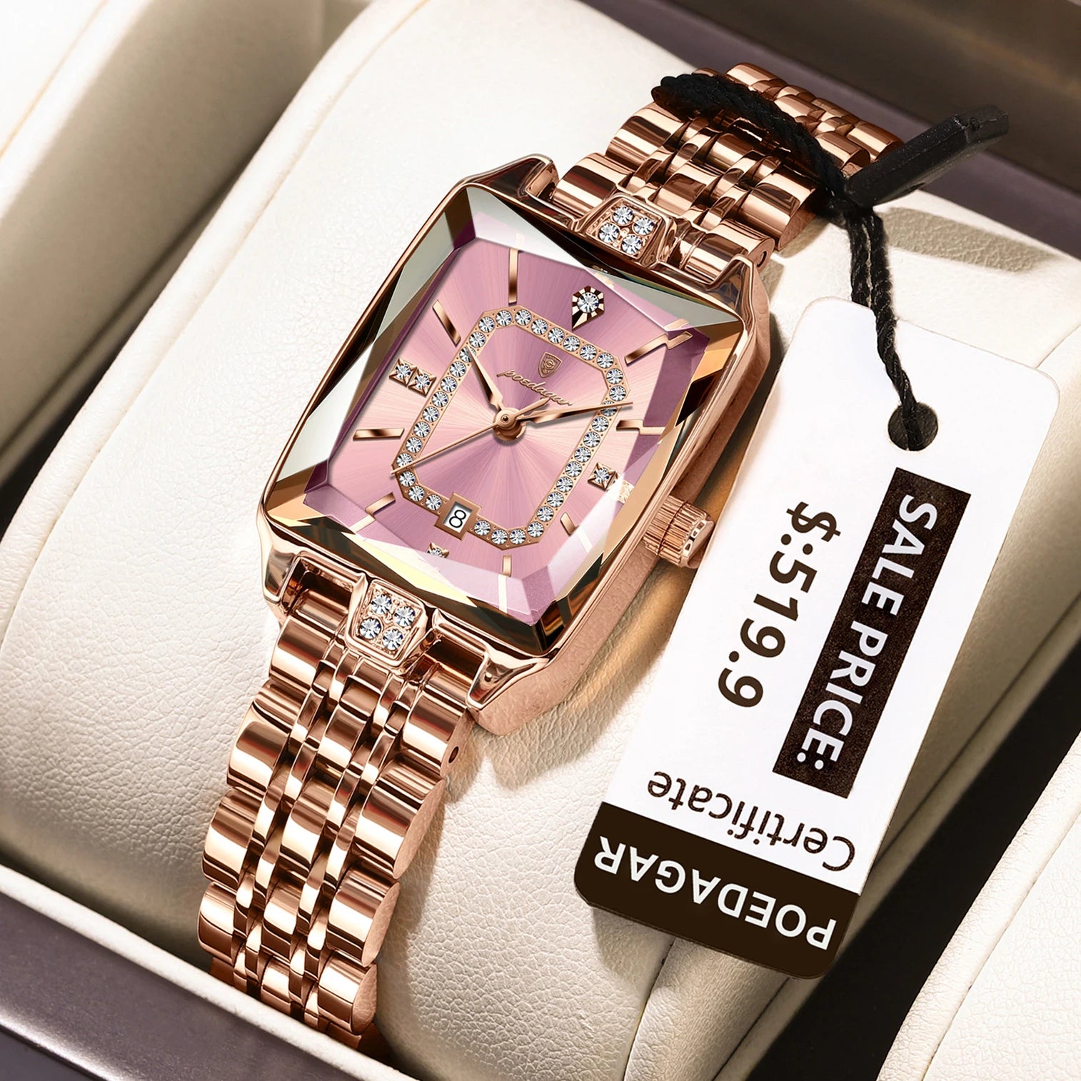 POEDAGAR Luxury Rectangle Watch - Waterproof Calendar Stainless Steel