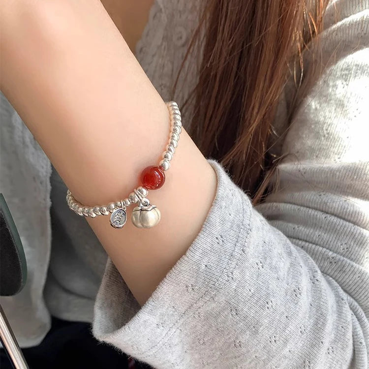 New 925 Silver Geometric Bead Punk Peace of Mind Words Irregular String Bracelet For Woman Girl Fashion Jewelry Gift Dropship
