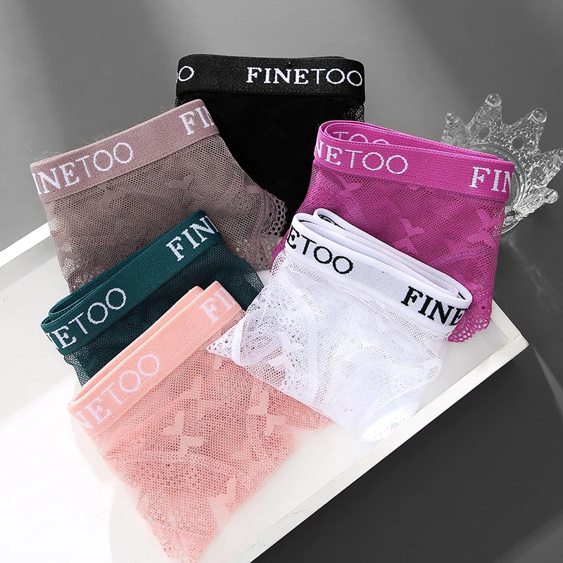 3PCS FINETOO Thong For Women Lace Panties Sexy Women's Thong Low Waist Underwear Solid Comfort Female Underpants Lingerie S-XL