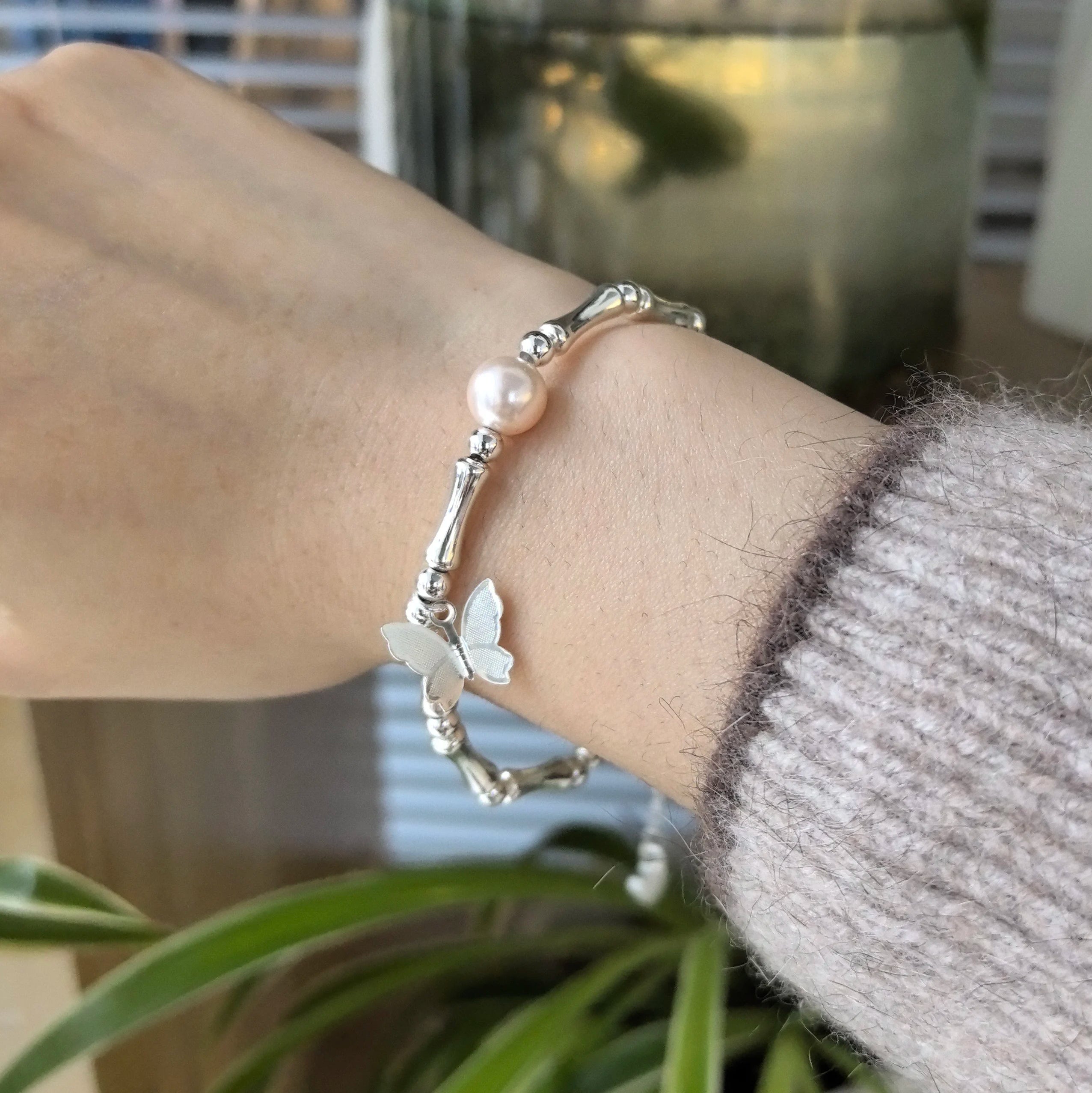 New 925 Silver Geometric Bead Pearl Punk Irregular Asymmetric Adjustable Bracelet For Woman Girl Fashion Jewelry Gift Dropship