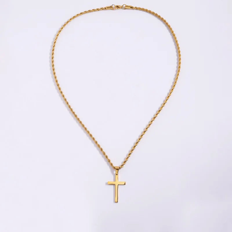 Fashion Cross Stainless Steel Necklace for Women Men Gold Color Pendant Stainless Steel Jewelry Collares Gifts Sweater Necklace