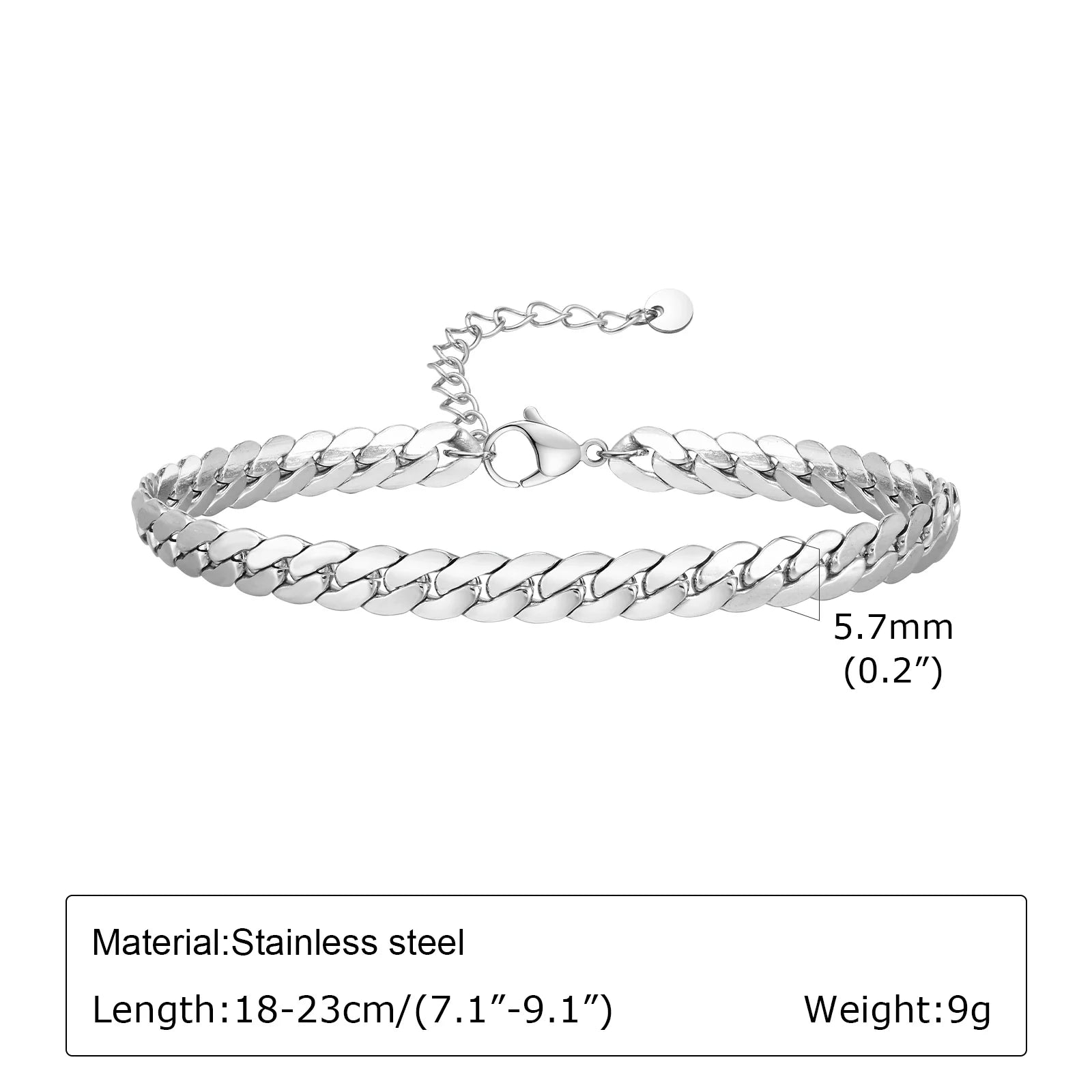 Vnox Waterproof Cuban Chain Bracelets for Men Women, Never Fade Simple Stainless Steel Flat Miami Curb Link Chain Wristband