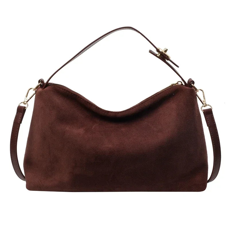 New Solid Color PU Zipper Women's Bag Suede Large Capacity Women's Shoulder Bag Fashion Versatile Casual Dual Purpose Handbag