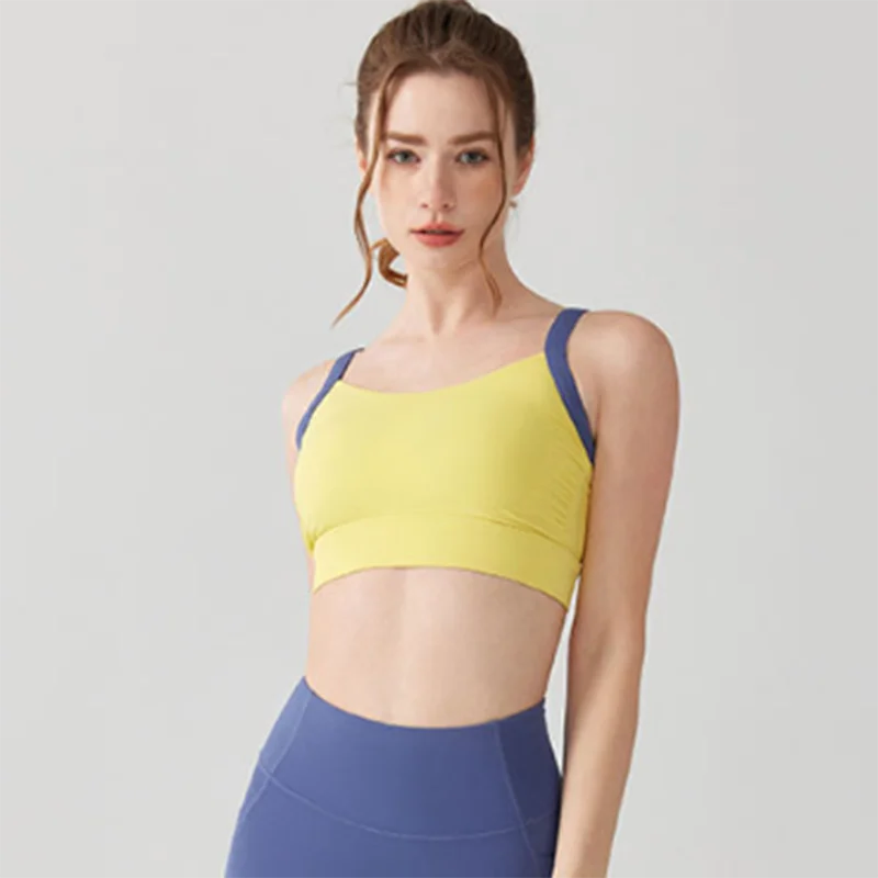 High Intensity Color Blocking Cross Back Integrated Yoga Set 2PCS Sports Underwear High Waist and Hip Lifting Fitness Leggings