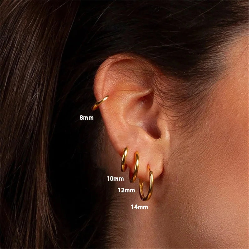 4Pairs Stainless Steel Solid Round Rings Huggies Earrings Set for Women Men Stackable Gold Plated Tiny Ear Cartilage Hoops