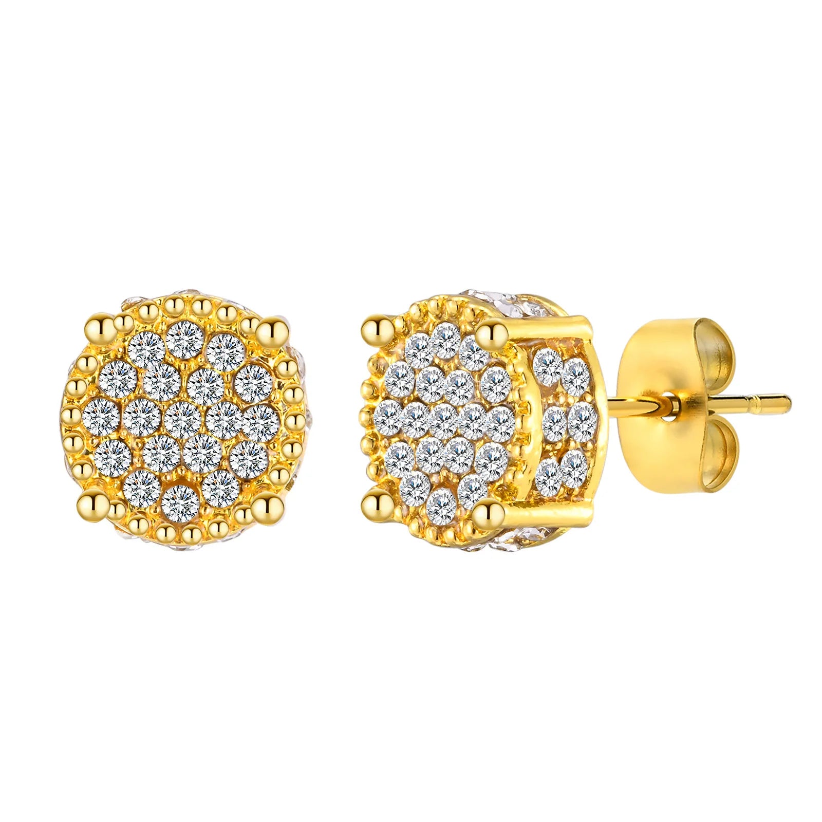 Men's Luxury CZ Stone Stud Earrings,Gold Color Metal Valentine's Father's Day Birthday Party Gift,bbrincos masculinos Jewelry