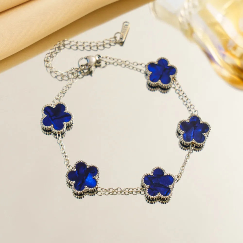 Titanium Steel Five-Leaf Clover Flower Bracelet For Women Adjustable Design Luxury High-End Fashion Fadeless Party Jewelry Gifts