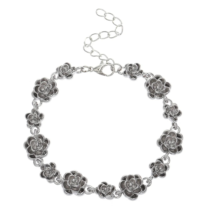 Vintage  rose bracelet female ins style European and American design sense alloy flower bracelet temperament hand jewelry