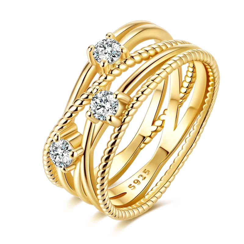 925 Sterling Silver Love Ring - Gold Sparkling Wedding Engagement