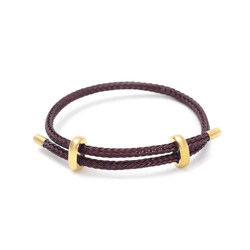 Braided Rope Bracelet Adjustable for Women with Stainless Steel Charms Arm Stacking Jewelry