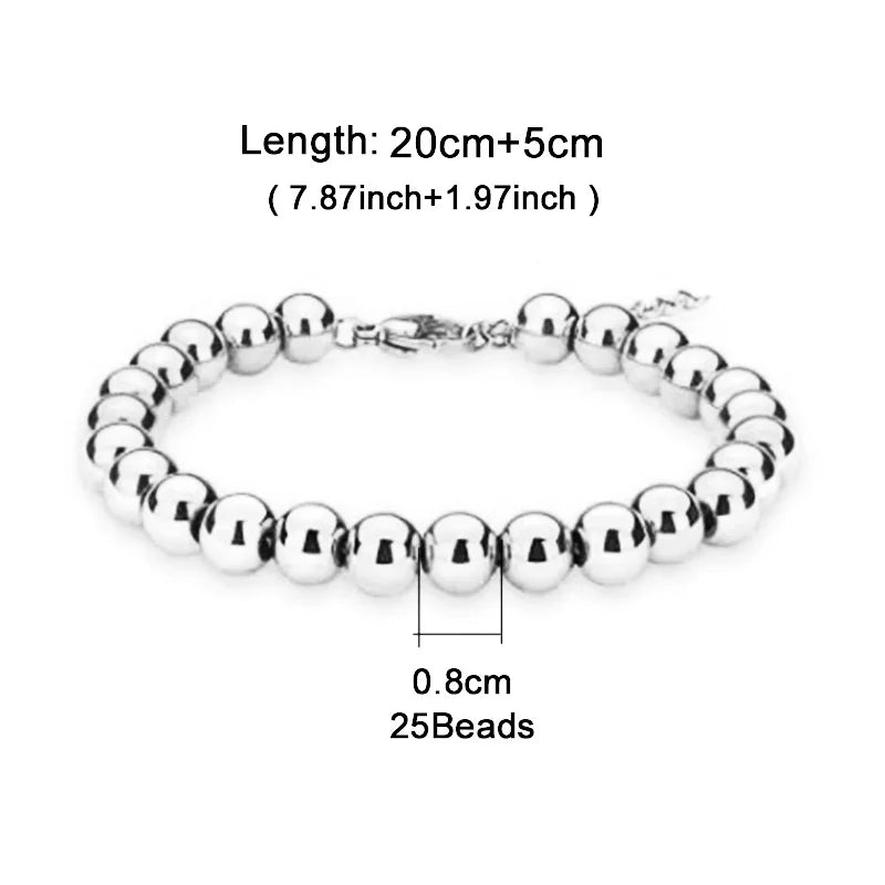 MisenBaBa Stainless Steel Ball Beads Cuff Bracelet for Women Gold Silver Color Beaded Bracelets Charms Metal Statement Jewelry