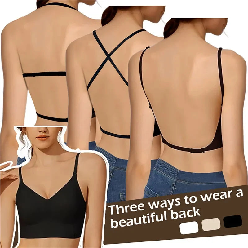 2024 Invisible Push Up Bra Backless Sexy Women Bras Low Cut Plunge Brassiere Open Back Wedding Underwear Seamless Lingerie