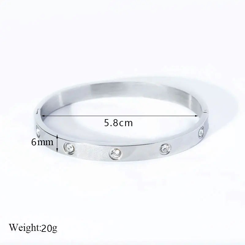 Fashion Design Gold Color Zircon And Cross Nut Nail Bangle Gold & Stainless Steel For Woman Bracelet buckle Classic jewelry