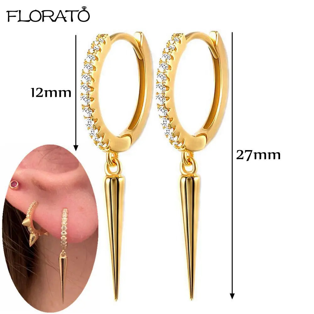 925 Sterling Silver Needle Punk Spike Rivet Hoop Earrings For Women Huggie Earrings Ear Cuff Piercing Earring Gothic Jewelry