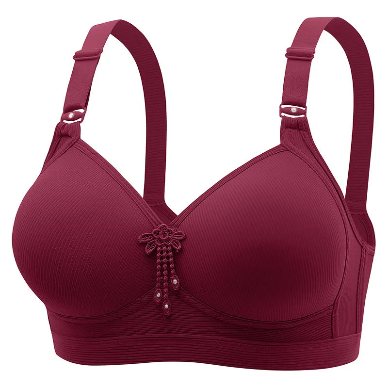 Solid Color Delicate Pendant Bra - Wireless Gathering Breathable