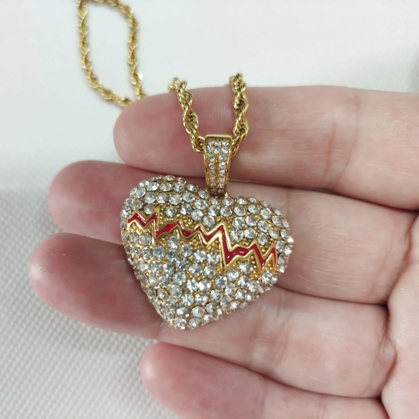 Luxury Dainty Full Zircon Heart Pendant Necklace Silver Color Stainless Steel Rope Chain For Women Wedding Charm Fashion Jewelry