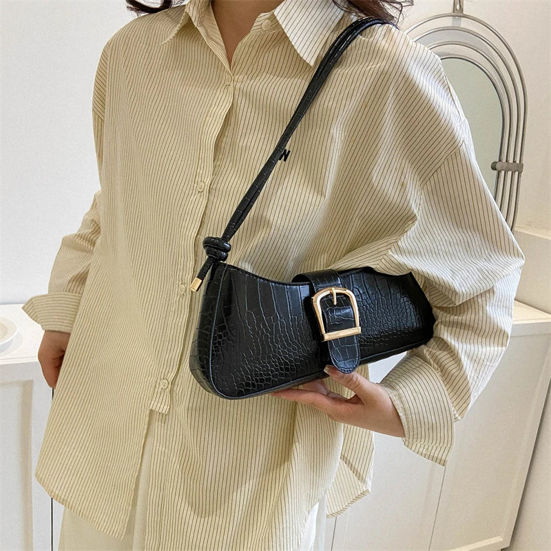 French Simple Solid Color PU Leather Shoulder Bag Fashion Versatile Handbag Underarm Bag For Women Hand Shoulder Bag