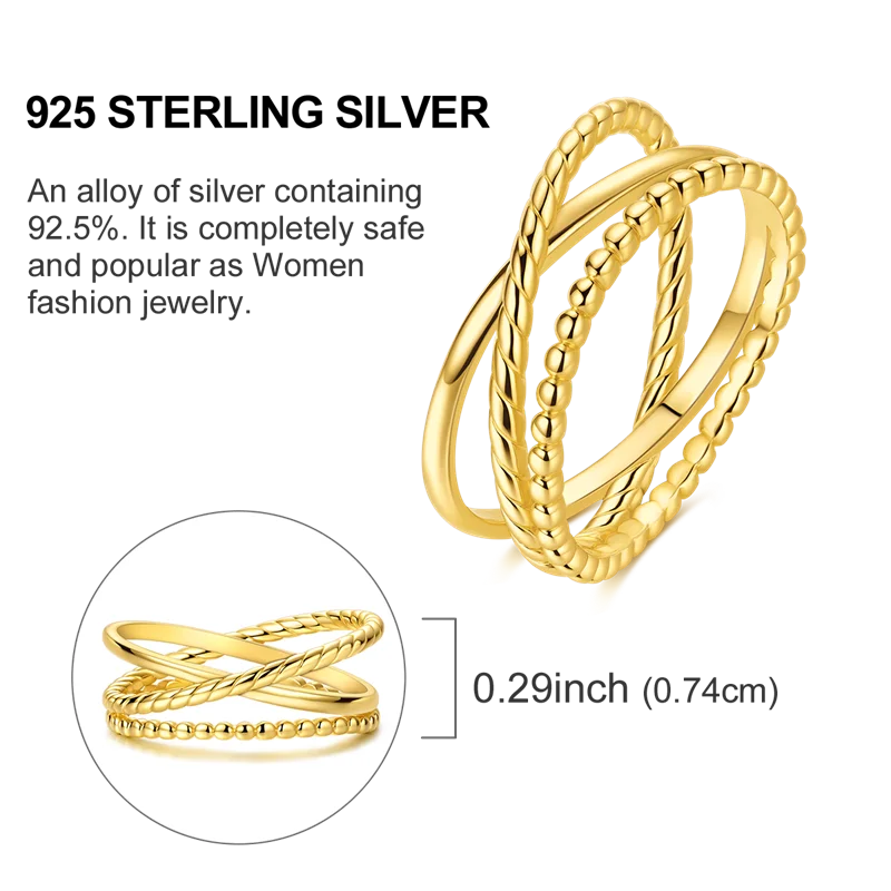 925 Sterling Silver Love Ring - Gold Sparkling Wedding Engagement