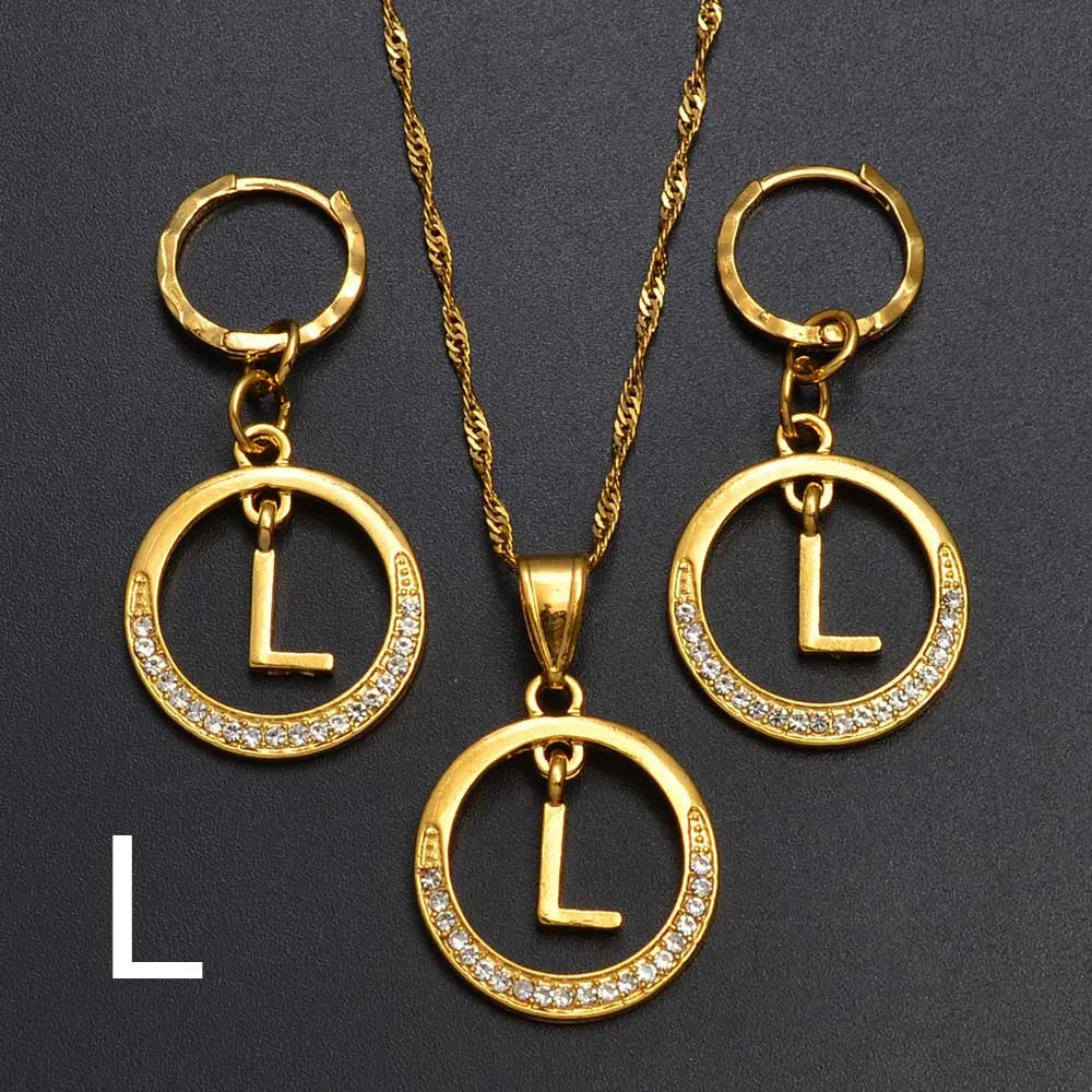 Anniyo A-Z Alphabet set Pendant Necklace and Earring set,Guam, Hawaii,African Initial Jewelry English Letters  #260306