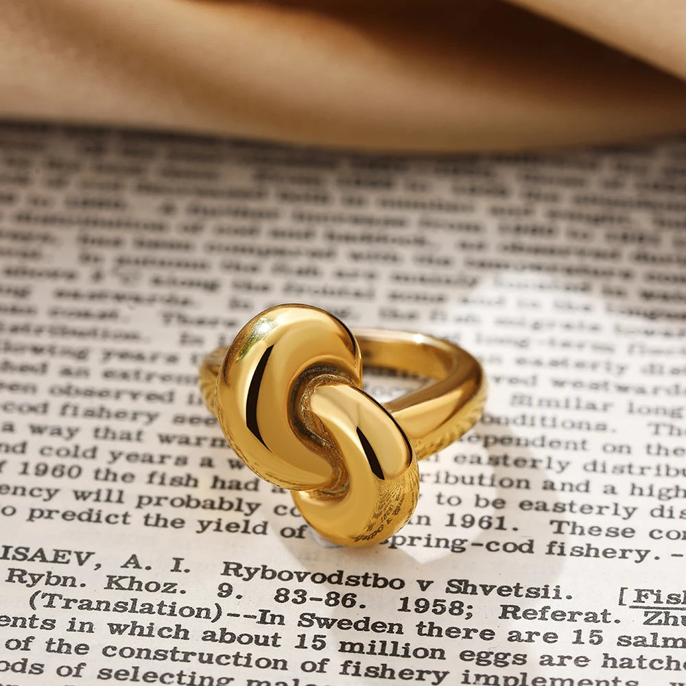 Irregular Geometric Smooth Metal Open Rings for Women Men Statement Thick Dome Finger Ring Adjustable Stainless Steel Jewelry