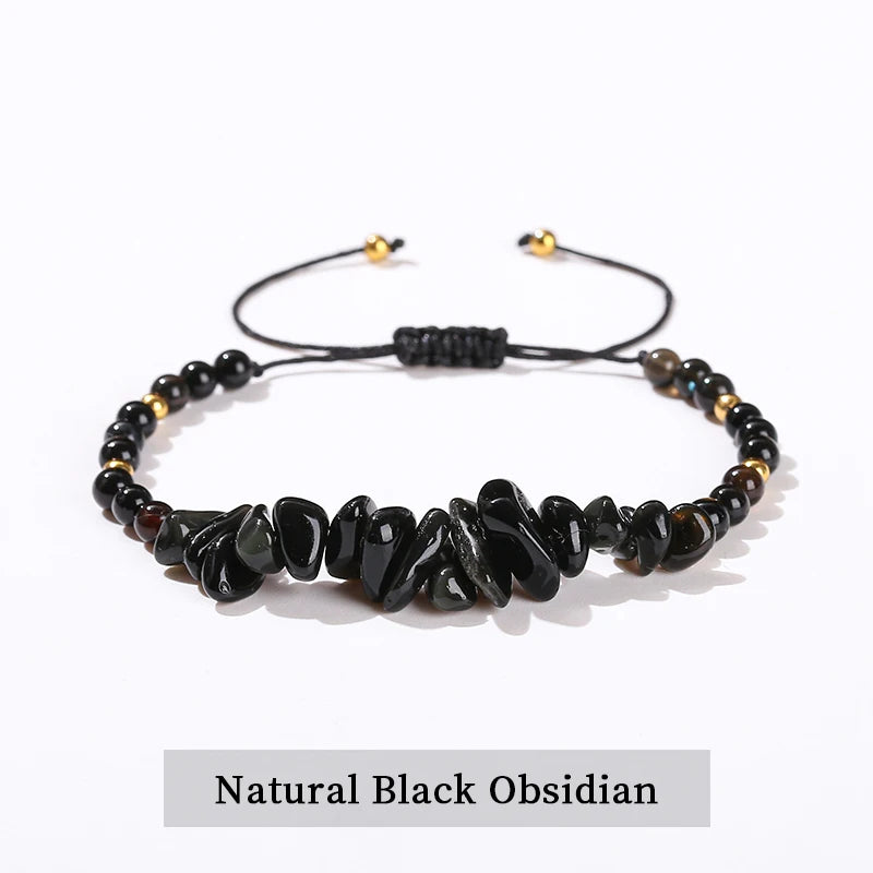 Change Better Natural Stone Amethyst Gravel Chip Bead Adjustable Braided Bracelet Women Men Small Round Bead Strand Healing Gift