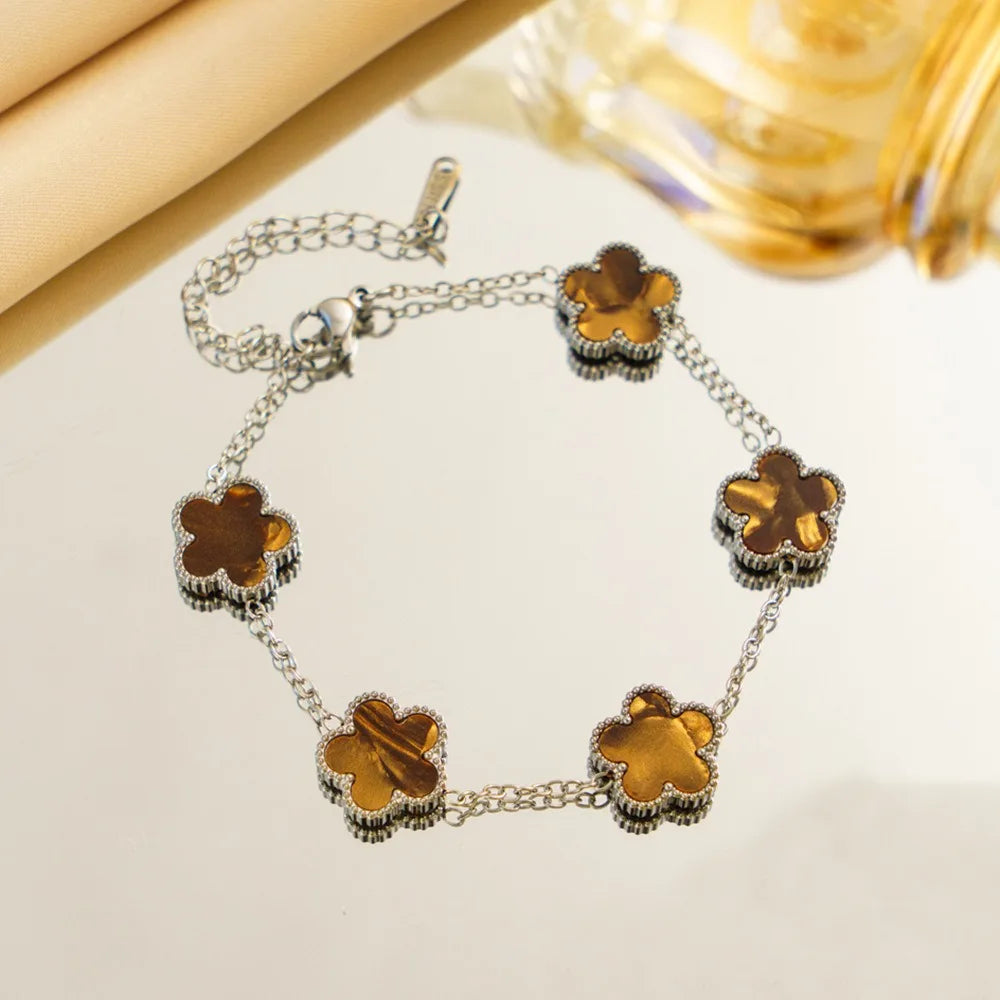 Titanium Steel Five-Leaf Clover Flower Bracelet For Women Adjustable Design Luxury High-End Fashion Fadeless Party Jewelry Gifts