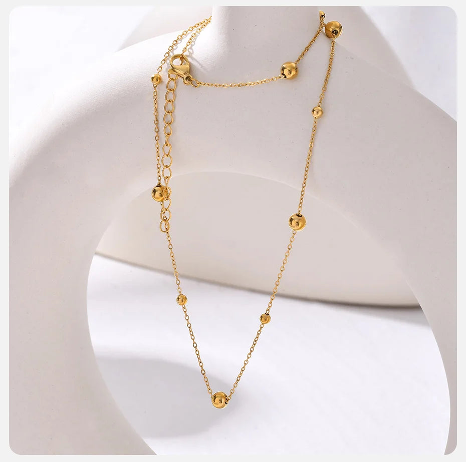 Vnox Dainty Beads Chain Necklaces for Women Girls, Gold Plated Cable O Links Choker Collar