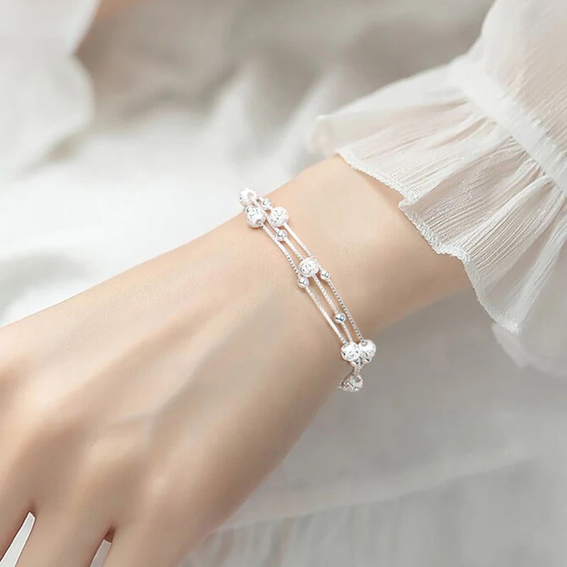 New 925 Silver Geometric Bead Punk Peace of Mind Words Irregular String Bracelet For Woman Girl Fashion Jewelry Gift Dropship