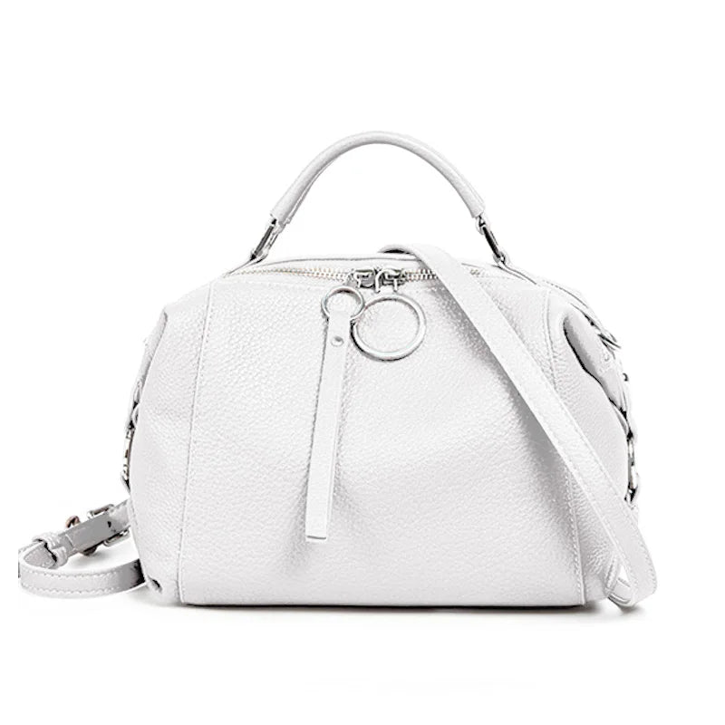 Zency Hot Selling Fashion Brand Handbag Genuine Leather Shoulder Bag For Women Elegant Small Tote Bag White Khaki BlackCrossbody