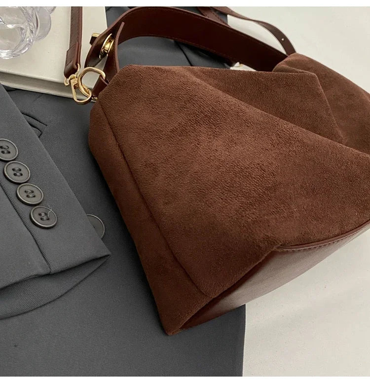 New Solid Color PU Zipper Women's Bag Suede Large Capacity Women's Shoulder Bag Fashion Versatile Casual Dual Purpose Handbag