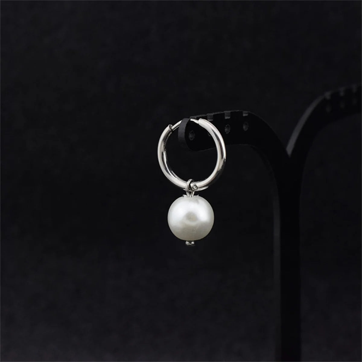 1PC Stainless Steel Imitation Pearl Beads Hoop Dangle Earrings For Men Women Vintage Punk Lightning Circle Earrings Jewelry Gift