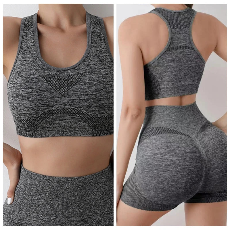 Yoga Fitness Suit High Waisted Peach Buttocks Shockproof Vest Underwear Shorts Set Breathable Women Tight Fitting Sports Bra