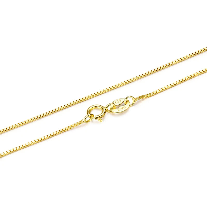 BAMOER Solid Gold Over 925 Sterling Silver Chain Necklace for Women Girls, 0.8mm Box Chain Super Thin & Strong Necklace Chain