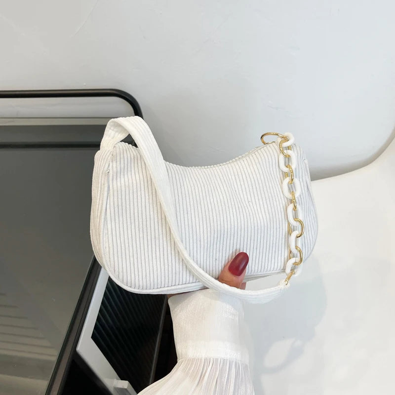 1pc Fashion Vintage Women Handbags Corduroy Underarm Bag Casual Women Shoulder Bags Solid Color Zipper Female Handbag Clutch
